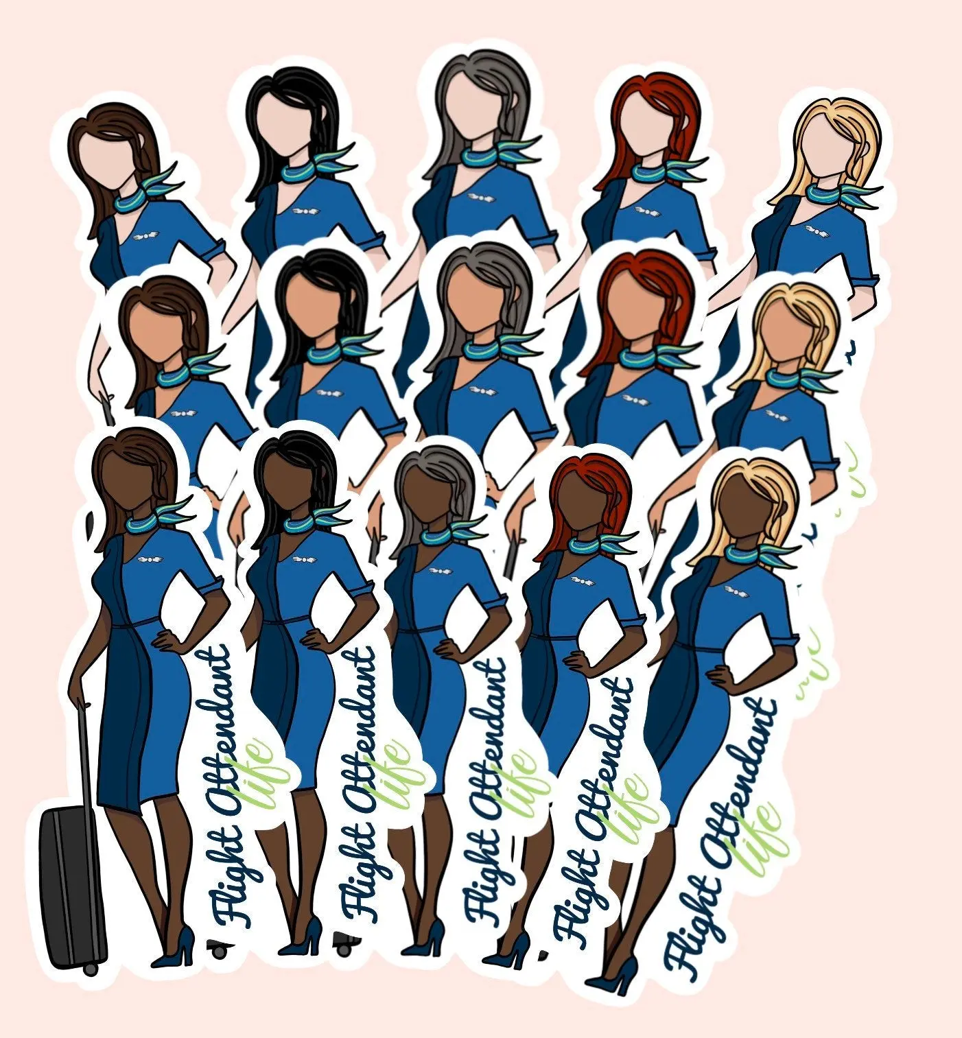 Alaska Airlines Flight Attendant Life Stickers - Waterproof Design for Water Bottles Cups & Laptops - Various Hair Types Available - Not Sure Attributes