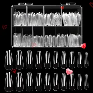 Acrylic Nails Kit  Long Coffin Pre-Shaped Clear Full Cover Soft False Nails, Nail Tips Soak Off Easy Nail Extension Set for DIY Nails Art Home Gift for Women