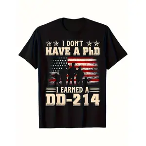 DD-214 Vintage Flag T-shirt I don't have a PhD, I earned it DD-214 Vintage American Flag T-shirt 100% Y2K Street Retro Gift Suitable for Family Men's T-shirt Unisex Style 2025 Summer Short Sleeve Printed T-shirt Solid Color 220G