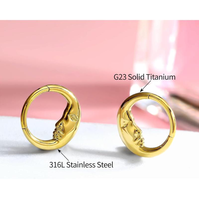 2 count Nose Rings Hoops for Women-G23 Solid Titanium and 316L Surgical Steel Segment Septum Nose Rings sets,Helix Piercing Jewelry16G 8mm 10mm Teardrop Moon  Cartilage Clicker Hoop Earrings for Rook,Daith,Tragus,