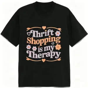 Thrift Shopping Is My Therapy T-Shirt – Funny Vintage Style Graphic Tee for Women, Cute Aesthetic Shirt