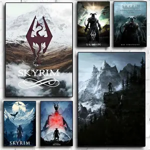 S-Skyrim The Elder S-Scrolls V Poster Waterproof HD Wall Sticker | Self-Adhesive Decorative Art Poster | Fade-Resistant Scratch-Proof for Long-Term Use | Easy to Apply and Clean | for Home Office Bedroom Living Room Kitchen Decor | Gift Idea
