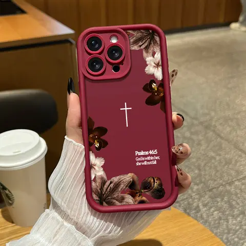 Vintage Floral Christian Psalms 46:5 Cross Cellphone Case - Matte Casing, Shockproof Anti-Drop Bumper, Protective Cover, Religious Birthday Gift for Her - Compatible with iPhone 17 Pro Max,16,15 Plus,14-11,XR,XS & S25-S22,A71,A56-A52 - NN130