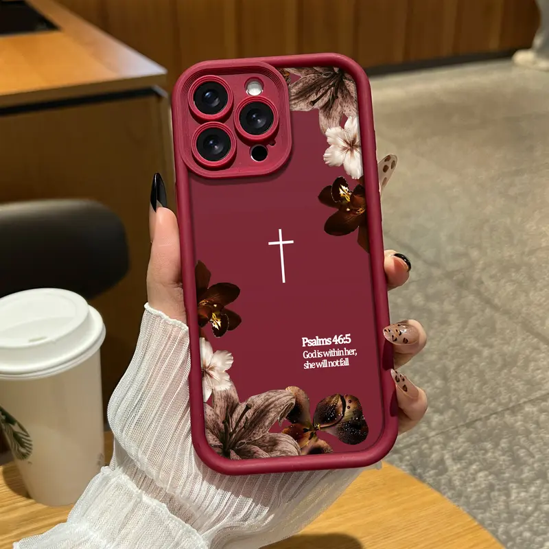 Vintage Floral Christian Psalms 46:5 Cross Cellphone Case - Matte Casing, Shockproof Anti-Drop Bumper, Protective Cover, Religious Birthday Gift for Her - Compatible with iPhone 17 Pro Max,16,15 Plus,14-11,XR,XS & S25-S22,A71,A56-A52 - NN130