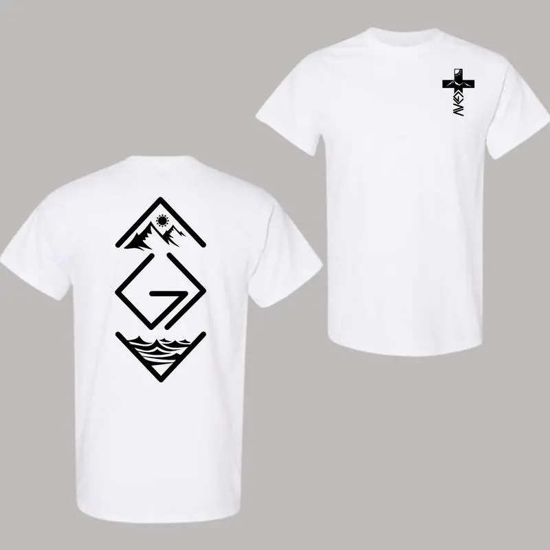Men's Cotton Casual Classic 2-Sided Christian Crew Neck T-Shirt, Cross on Sleeve, Chic Couples Gift, Unisex Graphic Men's T Shirts for Party (Christian Clothing)