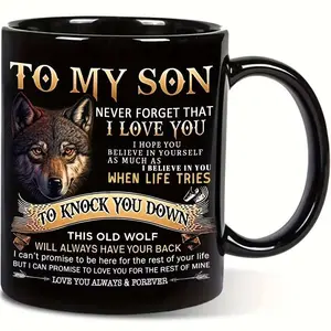 [Sale up to 30%] + [FREE SHIP] To My Son Wolf Design Ceramic Coffee Mug - Gift Sentimental Keepsake Tea Cup Idea Decor - Stylish Washable Reusable Drinkware