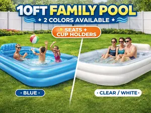10FT Inflatable Family Pool with Seats & Cup Holders – Large Backyard Blow Up Pool for Adults & Kids | Summer Outdoor Water Pool
