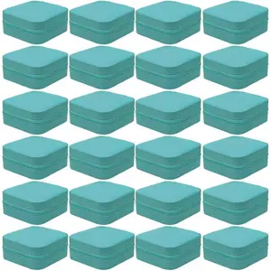 24-Pack Mini Sage Green Travel  Box - 3.9" PU Leather Snap Case with Mirror, Compact Ring Earring Organizer, Bridesmaid Proposal  & Wedding Favor Bulk Set