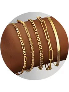 5-7 Pcs Chain Bracelets for Women,18K Gold Plated Stacking Bracelets,Twist Figaro Herringbone Chain Bracelets Adjustable,Charm Bracelets Set Silver Gold,Stackable Bracelet