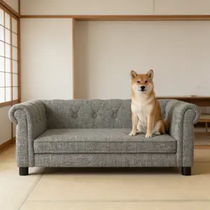 Modern Linen Fabric Pet Sofa, Light Grey Elevated Dog Sofa Bed, Durable Comfortable Dog Couch for Small and Medium Dogs