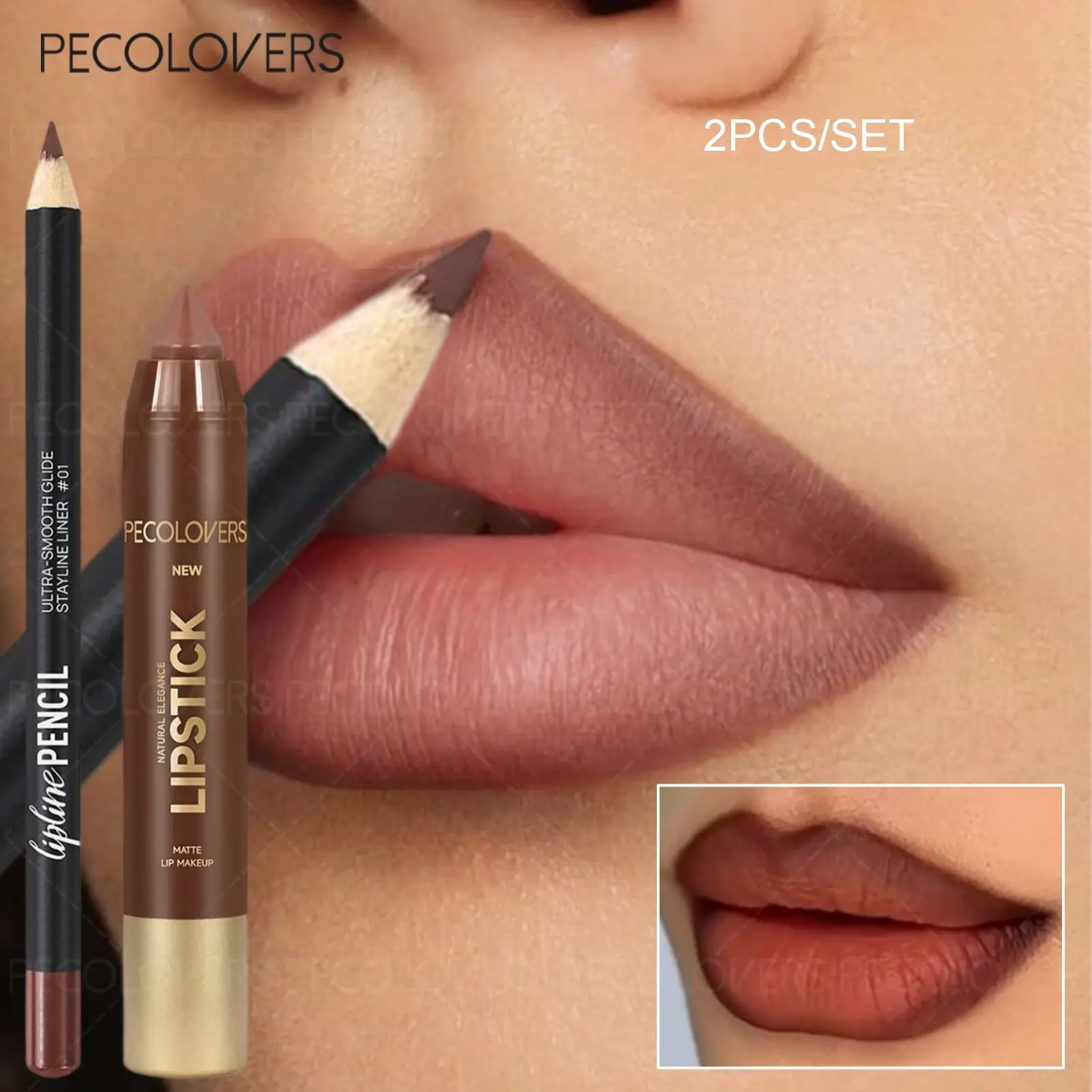 2pcs/set Vibrant Tinted Cosmetic Lip Liner & Lipstick Set - Pigmented Lip Stain Pair, Smudge-Proof Lip Combo For Beginners & Beauty Enthusiasts, Lip Beauty Set, Lip Liner Kit