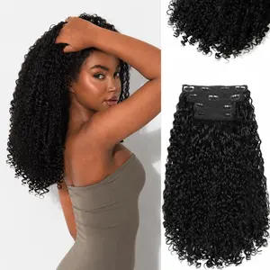 Simiea Hair Burmese Curly Clip in Hair Extensions,4PCS 16 inch 100％ Pure Protein Silk Hair Extensions Spiral Ends Natural Volume Hairpiece for Women