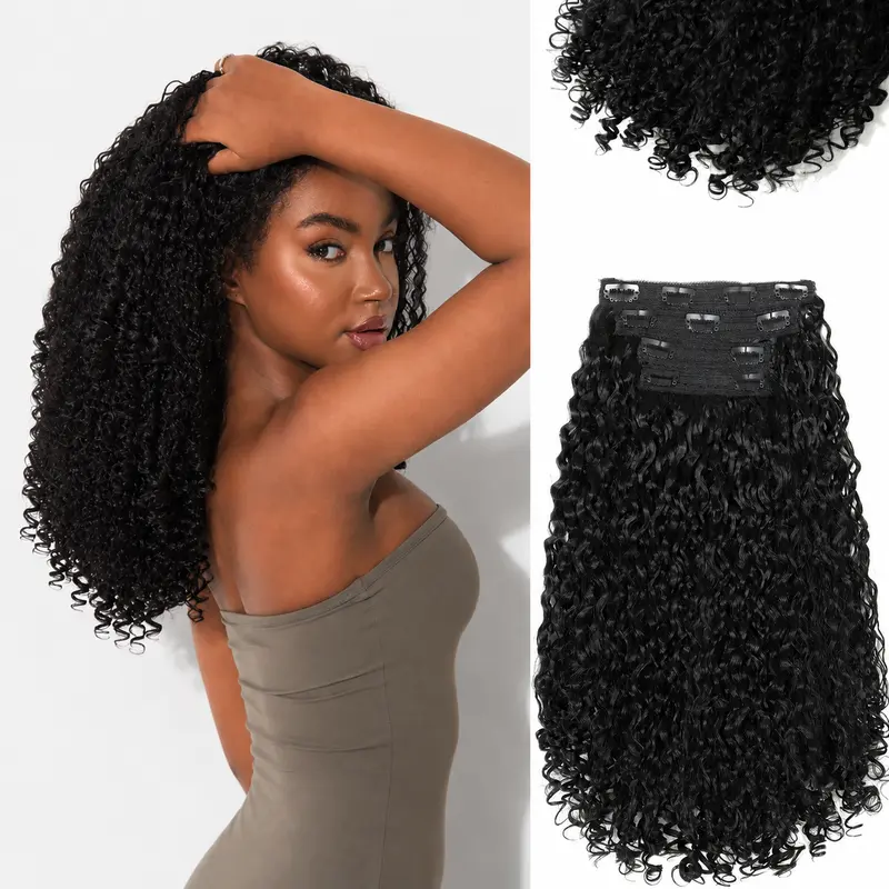 Simiea Hair Curly Clip in Hair Extensions,4PCS 18 inch 100% Pure Protein Silk Synthetic Hair Extensions Spiral Ends Natural Volume Hairpiece for Women(2 Packs Recommended)