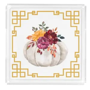 Acrylic Serving Tray - FALL COLLECTION - Pumpkin Flowers