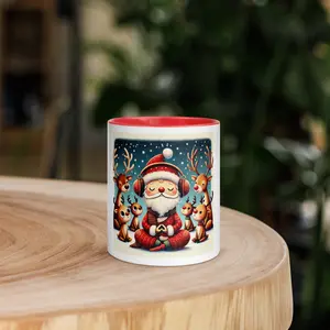 Meditating Santa, Christmas, Holiday- Winter Scene Mug with Color Inside