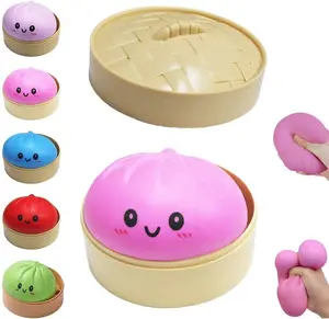 Dumpling Squeeze Toys, Fidget Dumplings, Soft Sensory Dumpling Stress Balls, Stretchable Desk Toys with Steamer Basket for Kids Adults