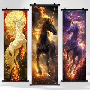 Unicorn Pattern Wall Banner, 3 Counts/set Canvas Painting, Wall Art Decor for Home Living Room Bedroom Study Room Office