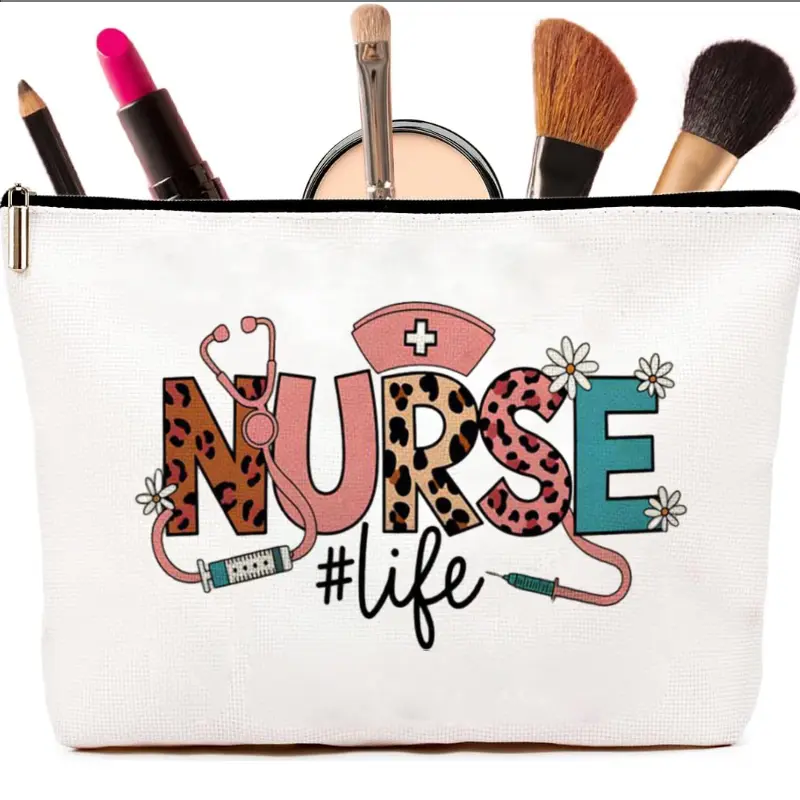 Nurse Life Makeup Bag with Cute Leopard Print Stethoscope and Medical ...