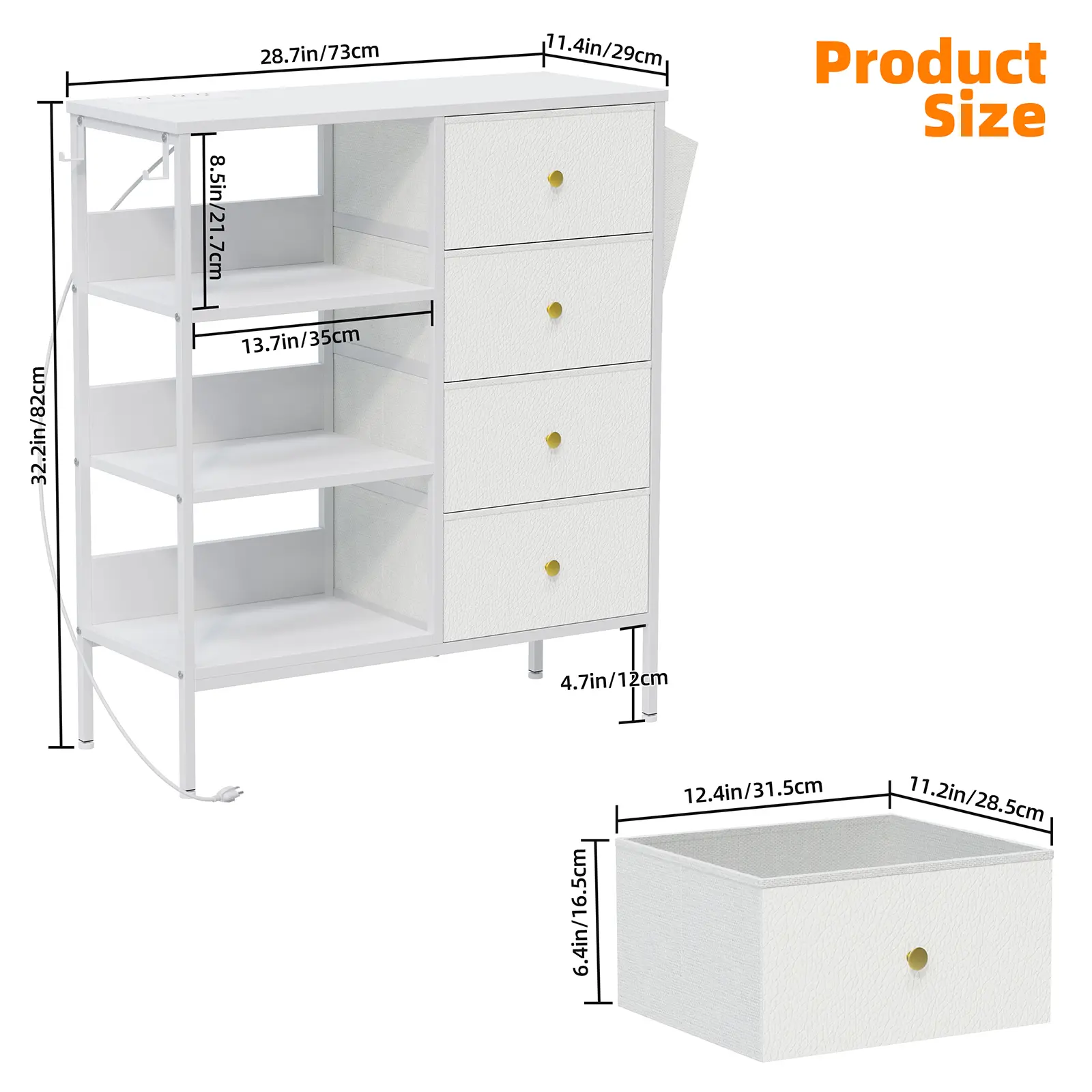 Basic Nightstand- NO LED NO USB Ports(White)