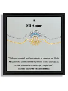 2 Piece Set Gold Sun and Silver Moon Bracelets for Valentine's Day and Birthday Gifts Suitable for Couples Romantic Style for Loved Ones with Blessing Card and Box