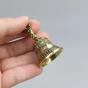Carved Bronze Hand-Held Bell Shaker with Clapping Handle, Soothing Sounds for Healing, Perfect for Weddings, Churches, Schools and Festive Events, Percussion Instrument, Metal