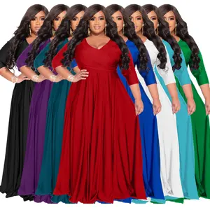 2025 Summer Plus Size Fat Woman Women's Solid Color V neck Dress Sexy Wedding Dress Long Dress