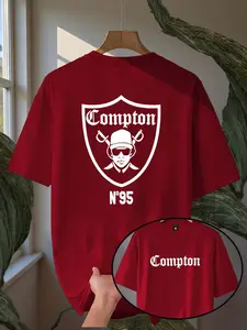 Trendy Street Style Unisex Short Sleeve T Shirt with Compton Letter and Character Pattern for Daily Wear and Casual Occasions