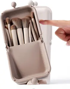 APT 1101 Makeup Brush Holder Travel Cosmetic Bag with Suction Base, Portable Cosmetic Organizer for Travel & Home, Organizer for Brushes, Beauty Tools & Accessories (Oatmeal)