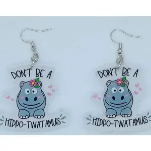 Funny Adult Humor Hippo Acrylic Earrings