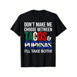 Women's 100% Cotton Short Sleeve Loose Fit T-Shirt - Black, Salvadoran-Mexican Half Flag Graphic, "I'll Take Both" Print, Casual-Sporty for Summer Outdoor Attire