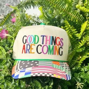 Good Things Are Coming Hat with Colorful Embroidery and Patchwork Design