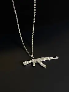 Rhinestone Decorated Submachine Gun Shaped Pendant Chain Necklace for Men, Hip Hop Punk Statement Necklace for Party, Daily Clothing Decor for Boy, Fashion Cool Accessories