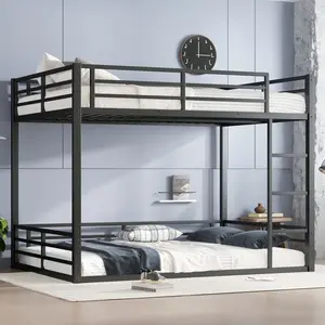 Metal Queen over Queen Bunk Bed Frame for Teens Adults Space-Saving Noise Reduced No Box Spring Needed Heavy Duty Black Finish Twin XL Full King Options Sturdy Steel Structure Bedroom Dormitory Guest Room, Bedroom Furniture for Bedroom