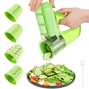 FITNATE Electric Vegetable Slicer Handheld Cordless Salad Shooter One-Touch Easy Control Rotary Grater & Shredder, 4 Blades, Dual Storage Cups, Upgraded Safety Protection, Green