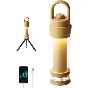 Hanging LED Camping Light with Stand, 4 Modes Dimmable Camp Lamp with Type-C Rechargeable, 4500mAh Tent Ambient Lantern for Outdoor Hiking,Glamping,Emergency(Khaki)