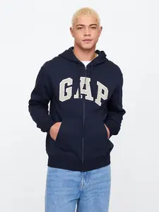 Men Relaxed Gap Logo Zip Hoodie - Tapestry Navy