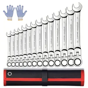 8/14/16 PCSAdjustable Ratchet Wrench Set High-Grade CR-V Structure 180-Degree Flex Head Design Organizer Wrench Kit Chrome Vanadium Steel Manual Tool Socket Wrenches Without Battery