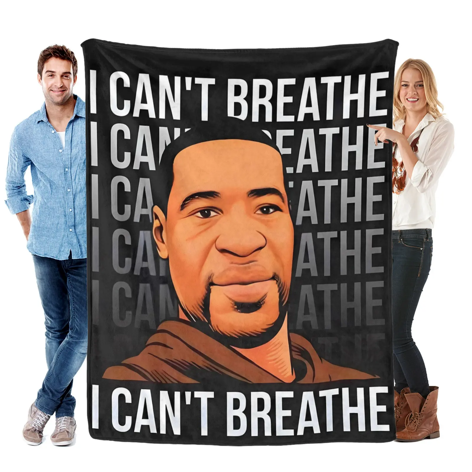 "I Can't Breathe" Geometric Polyester Classic Flannel Blanket - Life Is Priceless Respect Love & Peace Awareness Throw, Ultra Soft Skin-Friendly Warm Lightweight Flat Weave Blanket for Home/Sofa, 4 Sizes, Meaningful Personalized Gift for Loved Ones