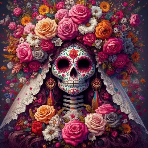 1pcs 5D DIY diamond painting kit, 5D diamond art set, animated, floral skull diamond painting set with full round diamonds DIY, mosaic, diamond art, DIY home decoration, handmade gifts, Crafts