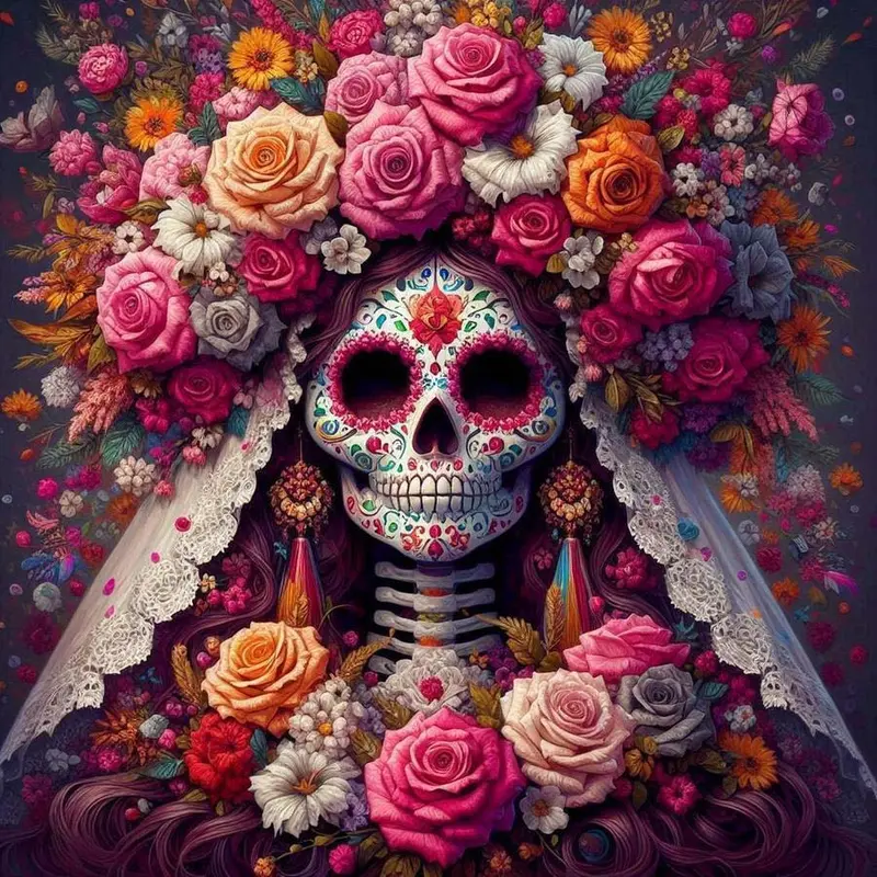 1pcs 5D DIY diamond painting kit, 5D diamond art set, animated, floral skull diamond painting set with full round diamonds DIY, mosaic, diamond art, DIY home decoration, handmade gifts, Crafts