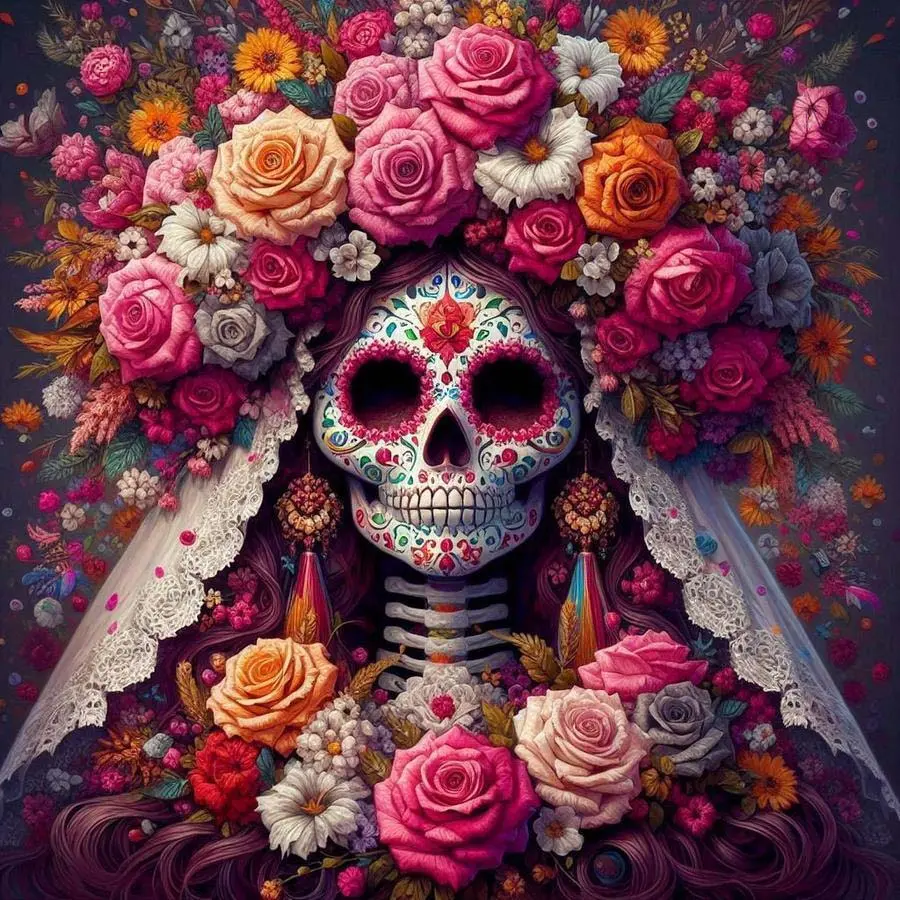 1pcs 5D DIY diamond painting kit, 5D diamond art set, animated, floral skull diamond painting set with full round diamonds DIY, mosaic, diamond art, DIY home decoration, handmade gifts, Crafts