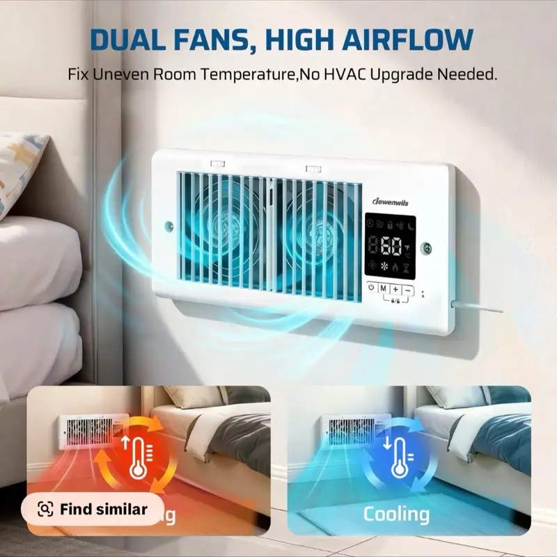 ￼ DEWENWILS 4"x10" Register Booster Fan, 10-Speed Quiet Ventilation Unit with Thermostat & Remote, Negative Ion Air Vent Enhancer for Heating/Cooling Airflow Boost & Home Comfort, Window-Use Capable, 4" X 10"