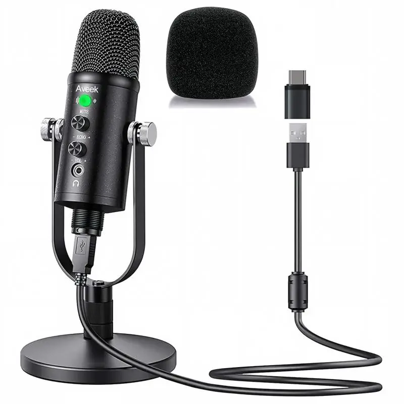 Aveek USB Microphone, Condenser Microphone for Phone, Mac,Computer,PS4 and PS5, with Quick Mute,Plug & Play,Cardioid Pickup,Volume Control for Podcast, Recording, Sing, ASMR summerwins