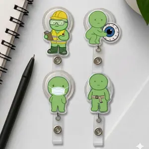 Green Guy Smiskii Expression Acrylic Badge Reel Durable Retractable ID Name Tag Clip For Physical Therapist Optometrist Engineer Gear