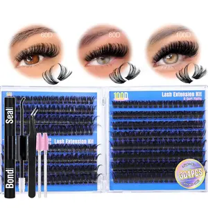 304 Pcs False Eyelashes Set, Natural Fluffy D Curl Lashes, Mixed Lengths 14-20mm, Includes Glue Remover & Applicator, DIY Home Use, Cosmetic, Eyelash Clusters Extensions