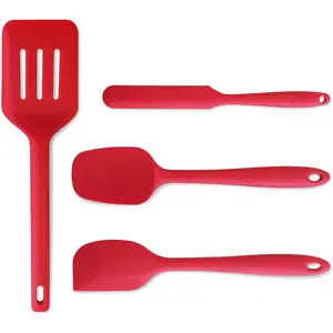 Spatula Set with Slotted Turner, 4- - Seamless Kitchen Set for Everyday Cooking, Safe for Nonstick Cookware, 600?F Heat Resistant, , Dishwasher Safe |  (Red)