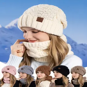 Winter cold-proof knitted hat scarf set unisex cold-proof warm knitted hat earmuff pullover wool hat