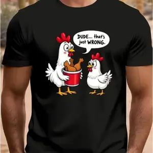 Humorous Chicken Bucket Fried Chicken Meme Graphic Tee Oversized 100 Cotton Casual Outfit Cute Cartoon Poultry Pun Fashion Shirt Ideal Valentine's Day Gift for Him Her Family Friends