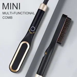 Mini Hair Straightening Comb Triple Temperature Adjustable Curling Iron Men's 3in1 Comb