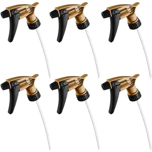 6-Pack Acid Resistant Trigger Sprayer - Gold, 9 1/4" Dip Tube| High Output, Ergonomic Design, Durable Construction, Adjustable Nozzle for Mist and Stream, Ideal for Acid-Based Cleaners